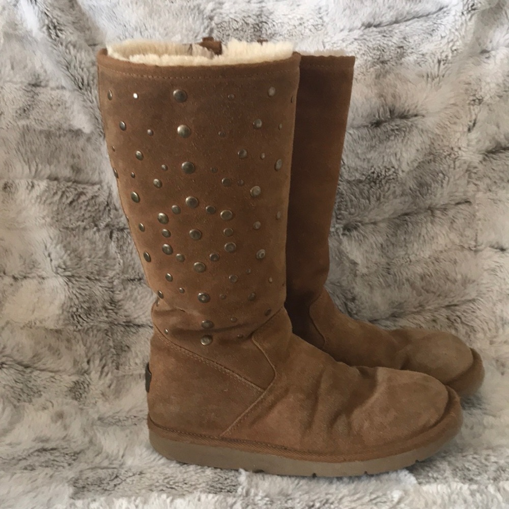 Ugg Tan Rockstar Leather and Sheepskin Boots - 7